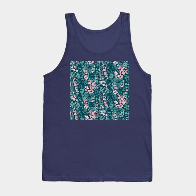 Pink and Teal Splashed Flowers Tank Top by Carolina Díaz